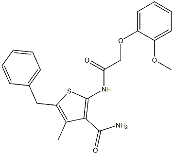 5-benzyl-2-{[2-(2-methoxyphenoxy)acetyl]amino}-4-methyl-3-thiophenecarboxamide 结构式