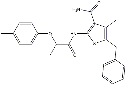 5-benzyl-4-methyl-2-{[2-(4-methylphenoxy)propanoyl]amino}-3-thiophenecarboxamide 结构式