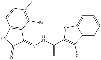 N'-(4-bromo-5-methyl-2-oxo-1,2-dihydro-3H-indol-3-ylidene)-3-chloro-1-benzothiophene-2-carbohydrazide 结构式