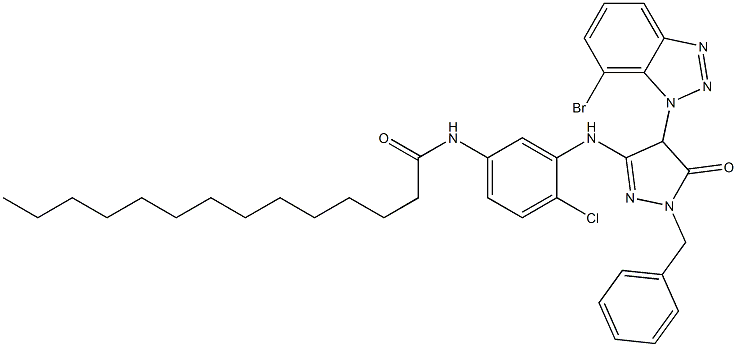 1-Benzyl-4-(7-bromo-1H-benzotriazol-1-yl)-3-[2-chloro-5-(tetradecanoylamino)anilino]-5(4H)-pyrazolone 结构式