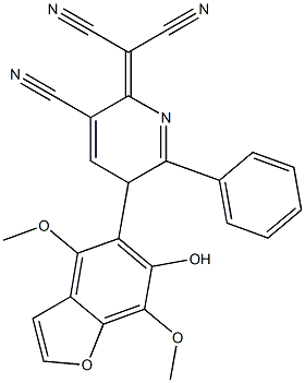 4,7-Dimethoxy-5-[[2-phenyl-5-cyano-3,6-dihydro-6-(dicyanomethylene)pyridin]-3-yl]benzofuran-6-ol 结构式