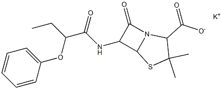 3,3-Dimethyl-7-oxo-6-(2-phenoxybutyrylamino)-4-thia-1-azabicyclo[3.2.0]heptane-2-carboxylic acid potassium salt 结构式