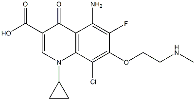 7-[2-(Methylamino)ethoxy]-8-chloro-6-fluoro-5-amino-1-cyclopropyl-1,4-dihydro-4-oxoquinoline-3-carboxylic acid 结构式