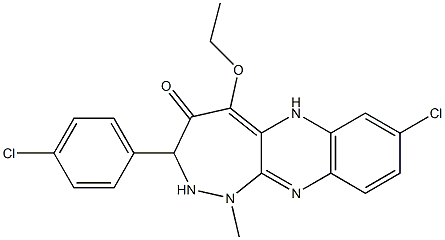 2-Chloro-8-(p-chlorophenyl)-10-ethoxy-6-methyl-6,7-dihydro-5,6,7,11-tetraaza-11H-cyclohepta[b]naphthalen-9(8H)-one 结构式