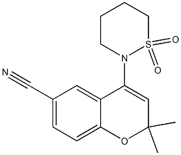 2,2-Dimethyl-4-[(tetrahydro-2H-1,2-thiazine 1,1-dioxide)-2-yl]-2H-1-benzopyran-6-carbonitrile 结构式