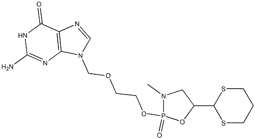 2-Amino-9-[[2-[[5-(1,3-dithian-2-yl)-3-methyl-1,3,2-oxazaphospholidine 2-oxide]-2-yloxy]ethoxy]methyl]-9H-purin-6(1H)-one 结构式