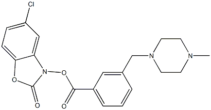 3-[(4-Methylpiperazin-1-yl)methyl]benzoic acid (5-chloro-2,3-dihydro-2-oxobenzoxazol)-3-yl ester 结构式