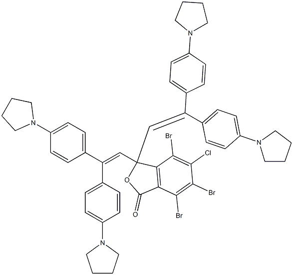 3,3-Bis[2,2-bis[4-(1-pyrrolidinyl)phenyl]vinyl]-4,6,7-tribromo-5-chlorophthalide 结构式