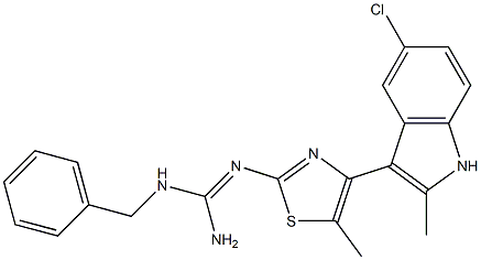 1-Benzyl-2-[4-(2-methyl-5-chloro-1H-indole-3-yl)-5-methyl-2-thiazolyl]guanidine 结构式