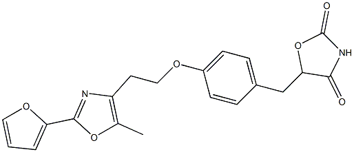 5-[4-[2-[5-Methyl-2-(2-furanyl)-4-oxazolyl]ethoxy]benzyl]oxazolidine-2,4-dione 结构式