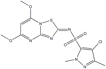 4-Chloro-1,3-dimethyl-5-[(5,7-dimethoxy-2H-[1,2,4]thiadiazolo[2,3-a]pyrimidin-2-ylidene)sulfamoyl]-1H-pyrazole 结构式