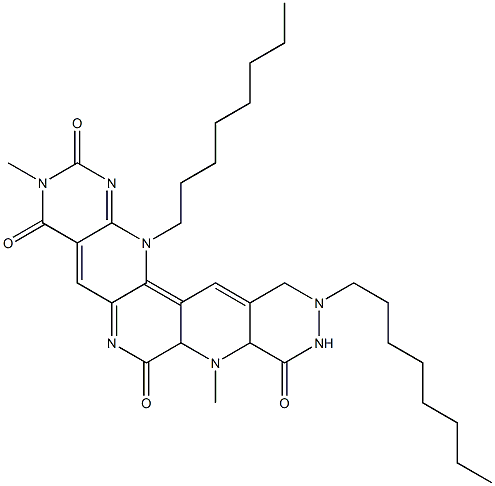 7a,8,10,11,12,14-Hexahydro-3,8-dimethyl-11,14-dioctyl-1,3,6,8,10,11,14-heptaazapentaphene-2,4,7,9(3H,8aH)-tetrone 结构式