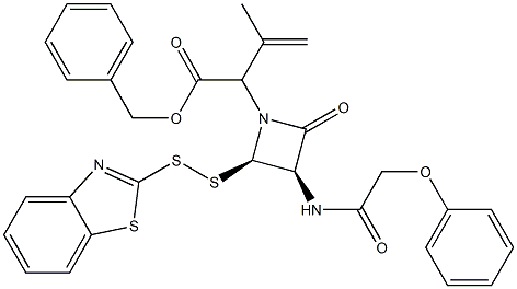 3-Methyl-2-[(3R,4R)-2-oxo-3-[(phenoxyacetyl)amino]-4-[(benzothiazol-2-yl)dithio]azetidin-1-yl]-3-butenoic acid benzyl ester 结构式