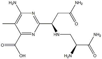 6-Amino-2-[(R)-1-[(S)-2-amino-2-carbamoylethylamino]-2-carbamoylethyl]-5-methylpyrimidine-4-carboxylic acid 结构式