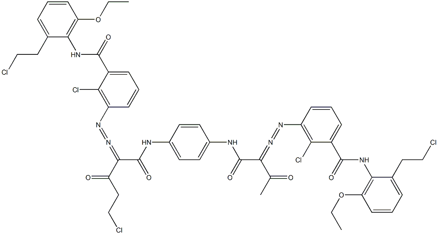 3,3'-[2-(Chloromethyl)-1,4-phenylenebis[iminocarbonyl(acetylmethylene)azo]]bis[N-[2-(2-chloroethyl)-6-ethoxyphenyl]-2-chlorobenzamide] 结构式