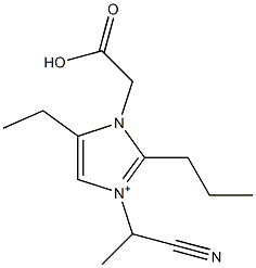 3-(1-Cyanoethyl)-2-propyl-5-ethyl-1-(carboxymethyl)-1H-imidazol-3-ium 结构式