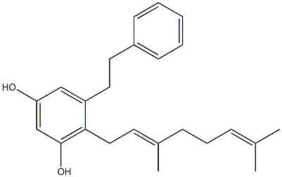 2-[(2E)-3,7-Dimethyl-2,6-octadienyl]-3,5-dihydroxybibenzyl 结构式