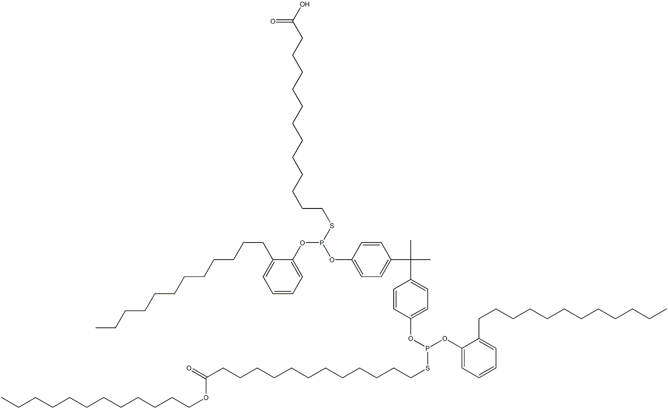 13,13'-[[Isopropylidenebis(4,1-phenyleneoxy)]bis[[(2-dodecylphenyl)oxy]phosphinediylthio]]bis(tridecanoic acid dodecyl) ester 结构式