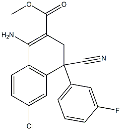 1-Amino-4-cyano-3,4-dihydro-6-chloro-4-(3-fluorophenyl)naphthalene-2-carboxylic acid methyl ester 结构式