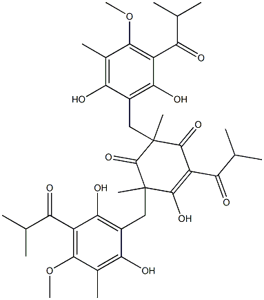 3,5-Bis[[2,6-dihydroxy-4-methoxy-3-methyl-5-(2-methylpropanoyl)phenyl]methyl]-2-hydroxy-3,5-dimethyl-1-(2-methylpropanoyl)-1-cyclohexene-4,6-dione 结构式