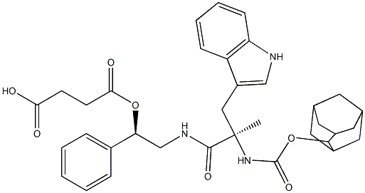 Succinic acid hydrogen (R)-2-[[(2R)-2-(adamantan-2-yloxycarbonylamino)-3-(1H-indol-3-yl)-2-methylpropanoyl]amino]-1-phenylethyl ester 结构式