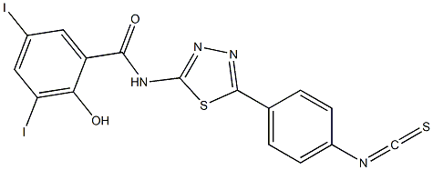 2-Hydroxy-3,5-diiodo-N-[5-[4-isothiocyanatophenyl]-1,3,4-thiadiazol-2-yl]benzamide 结构式