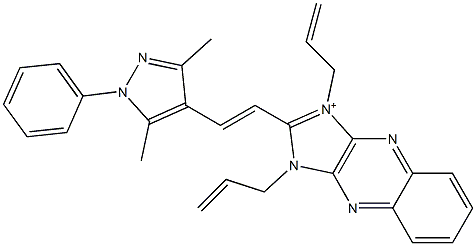 2-[2-(3,5-Dimethyl-1-phenyl-1H-pyrazol-4-yl)ethenyl]-1,3-di(2-propenyl)-1H-imidazo[4,5-b]quinoxalin-3-ium 结构式