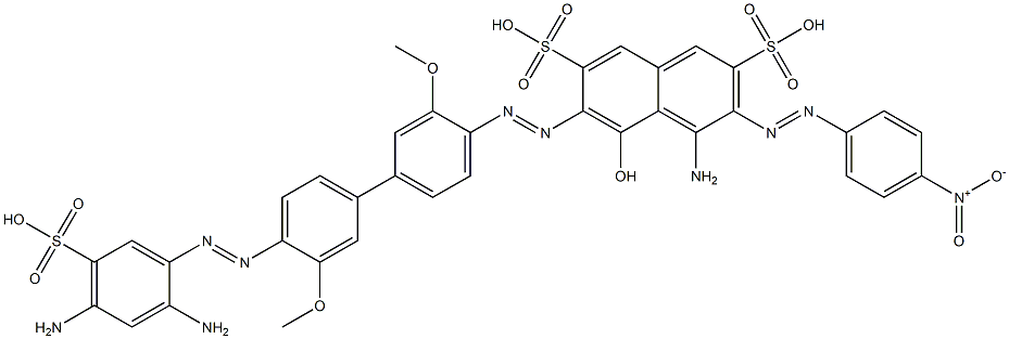 4-Amino-6-[[4'-[(2,4-diamino-5-sulfophenyl)azo]-3,3'-dimethoxy-1,1'-biphenyl-4-yl]azo]-5-hydroxy-3-[(4-nitrophenyl)azo]-2,7-naphthalenedisulfonic acid 结构式