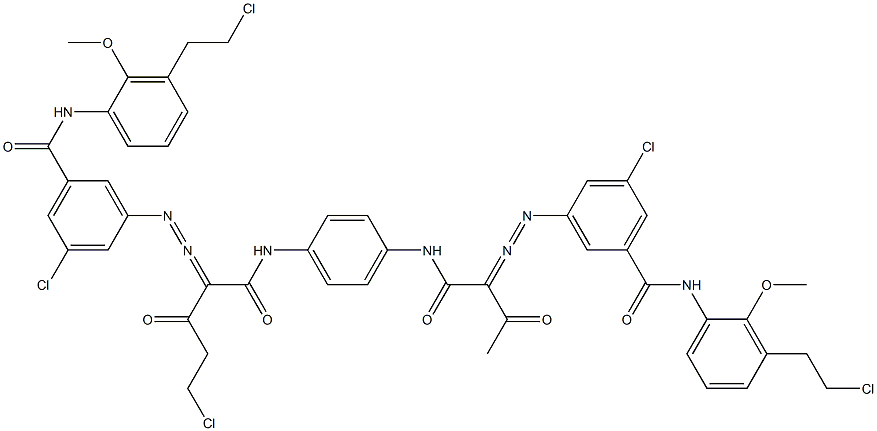 3,3'-[2-(Chloromethyl)-1,4-phenylenebis[iminocarbonyl(acetylmethylene)azo]]bis[N-[3-(2-chloroethyl)-2-methoxyphenyl]-5-chlorobenzamide] 结构式