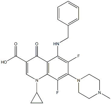 1-Cyclopropyl-6,8-difluoro-1,4-dihydro-5-benzylamino-7-(4-methyl-1-piperazinyl)-4-oxoquinoline-3-carboxylic acid 结构式