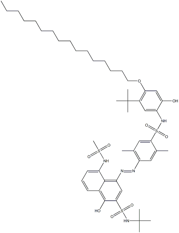 N-(5-tert-Butyl-4-hexadecyloxy-2-hydroxyphenyl)-4-[3-(N-tert-butylsulfamoyl)-4-hydroxy-8-methylsulfonylamino-1-naphtylazo]-2,5-dimethylbenzenesulfonamide 结构式