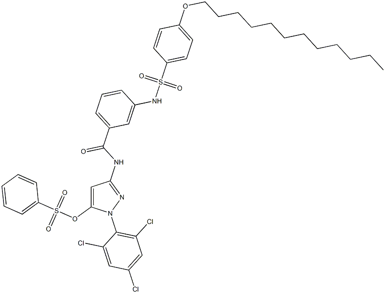 5-Phenylsulfonyloxy-3-[m-(p-dodecyloxyphenylsulfonylamino)benzoylamino]-1-(2,4,6-trichlorophenyl)-1H-pyrazole 结构式