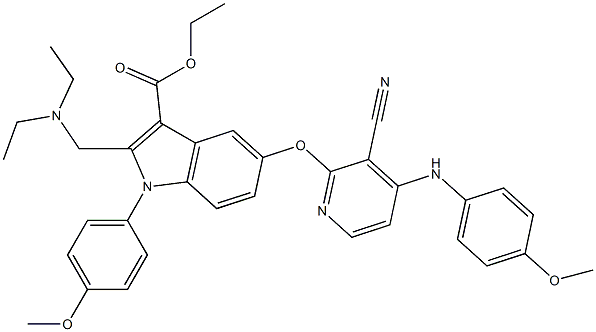 1-(4-Methoxyphenyl)-2-[(diethylamino)methyl]-5-[3-cyano-4-[(4-methoxyphenyl)amino]pyridin-2-yloxy]-1H-indole-3-carboxylic acid ethyl ester 结构式