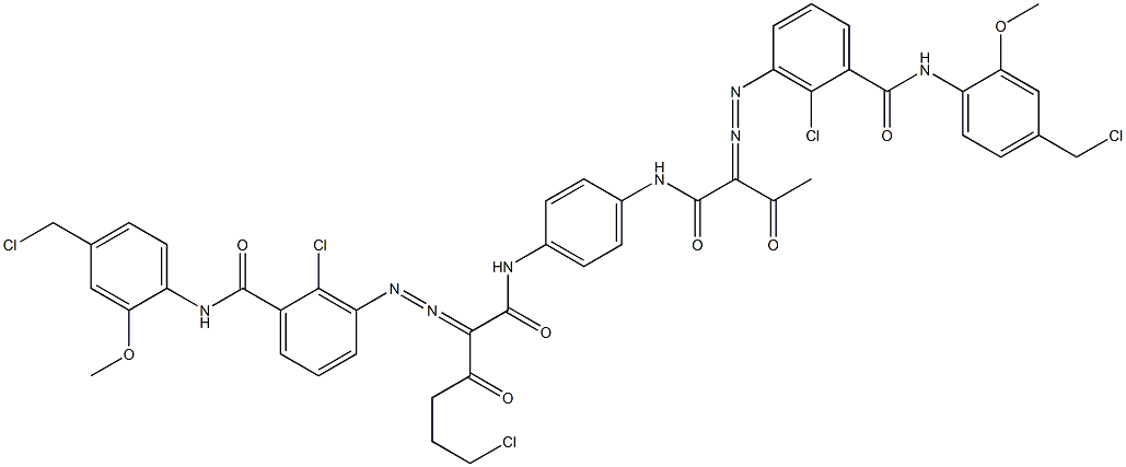 3,3'-[2-(2-Chloroethyl)-1,4-phenylenebis[iminocarbonyl(acetylmethylene)azo]]bis[N-[4-(chloromethyl)-2-methoxyphenyl]-2-chlorobenzamide] 结构式