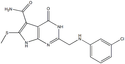 2-[(m-Chlorophenylamino)methyl]-6-(methylthio)-4-oxo-3,4-dihydro-7H-pyrrolo[2,3-d]pyrimidine-5-carboxamide 结构式