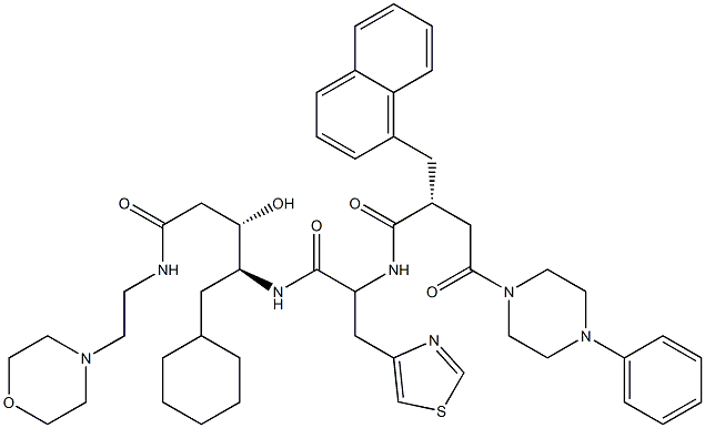 (3S,4S)-3-Hydroxy-5-cyclohexyl-4-[3-(4-thiazolyl)-2-[[(2R)-2-[(4-phenyl-1-piperazinyl)carbonylmethyl]-3-(1-naphthalenyl)propionyl]amino]propionylamino]-N-(2-morpholinoethyl)valeramide 结构式
