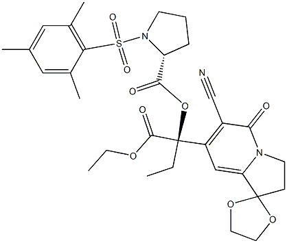 6-Cyano-7-[(R)-1-ethoxycarbonyl-1-[[(2R)-1-[(2,4,6-trimethylphenyl)sulfonyl]-2-pyrrolidinyl]carbonyloxy]propyl]-2,3-dihydrospiro[indolizine-1,2'-[1,3]dioxolan]-5-one 结构式