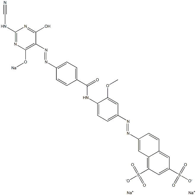 7-[4-[4-(2-Cyanoamino-4-hydroxy-6-sodiooxypyrimidin-5-ylazo)benzoylamino]-3-methoxyphenylazo]naphthalene-1,3-disulfonic acid disodium salt 结构式