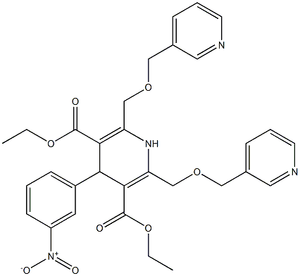 2,6-Bis(pyridin-3-ylmethoxymethyl)-4-(3-nitrophenyl)-1,4-dihydropyridine-3,5-dicarboxylic acid 3-ethyl 5-ethyl ester 结构式