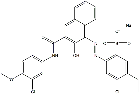 4-Chloro-3-ethyl-6-[[3-[[(3-chloro-4-methoxyphenyl)amino]carbonyl]-2-hydroxy-1-naphtyl]azo]benzenesulfonic acid sodium salt 结构式