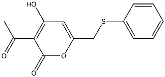 3-Acetyl-4-hydroxy-6-phenylthiomethyl-2H-pyran-2-one 结构式