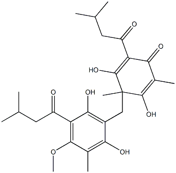 2,4-Dihydroxy-1,3-dimethyl-5-(3-methylbutanoyl)-3-[[2,6-dihydroxy-3-methyl-4-methoxy-5-(3-methylbutanoyl)phenyl]methyl]-1,4-cyclohexadien-6-one 结构式