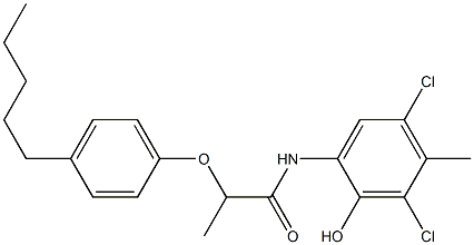 2-[2-(4-Pentylphenoxy)propanoylamino]-4,6-dichloro-5-methylphenol 结构式