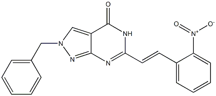 6-(o-Nitrostyryl)-2-benzyl-2H-pyrazolo[3,4-d]pyrimidin-4(5H)-one 结构式