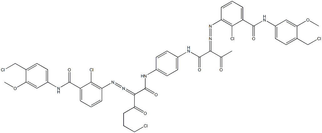 3,3'-[2-(2-Chloroethyl)-1,4-phenylenebis[iminocarbonyl(acetylmethylene)azo]]bis[N-[4-(chloromethyl)-3-methoxyphenyl]-2-chlorobenzamide] 结构式