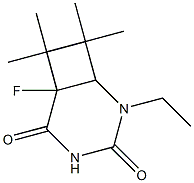 6-Fluoro-2-ethyl-7,7,8,8-tetramethyl-2,4-diazabicyclo[4.2.0]octane-3,5-dione 结构式