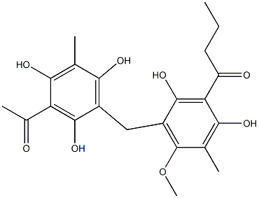 6-Acetyl-4-methyl-2-(2,4-dihydroxy-3-butyryl-5-methyl-6-methoxybenzyl)benzene-1,3,5-triol 结构式