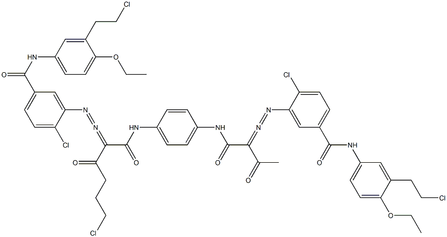3,3'-[2-(2-Chloroethyl)-1,4-phenylenebis[iminocarbonyl(acetylmethylene)azo]]bis[N-[3-(2-chloroethyl)-4-ethoxyphenyl]-4-chlorobenzamide] 结构式