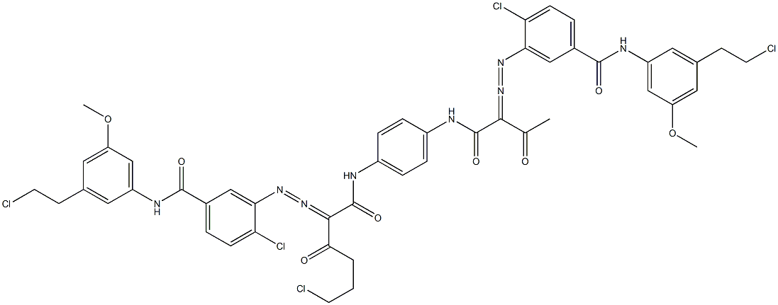 3,3'-[2-(2-Chloroethyl)-1,4-phenylenebis[iminocarbonyl(acetylmethylene)azo]]bis[N-[3-(2-chloroethyl)-5-methoxyphenyl]-4-chlorobenzamide] 结构式