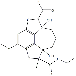 1,6-Dimethyl-6a,9a-dihydroxy-6,6a,7,8,9,9a-hexahydro-2,5-dioxa-1H-cyclohept[jkl]-as-indacene-1,6-dicarboxylic acid diethyl ester 结构式